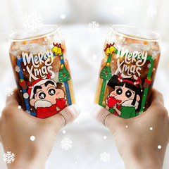 Christmas Water Cup Transparent Glass Cup Couple Cup Student Water Cup Straw Cup Home Milk Cup Christmas Gift
