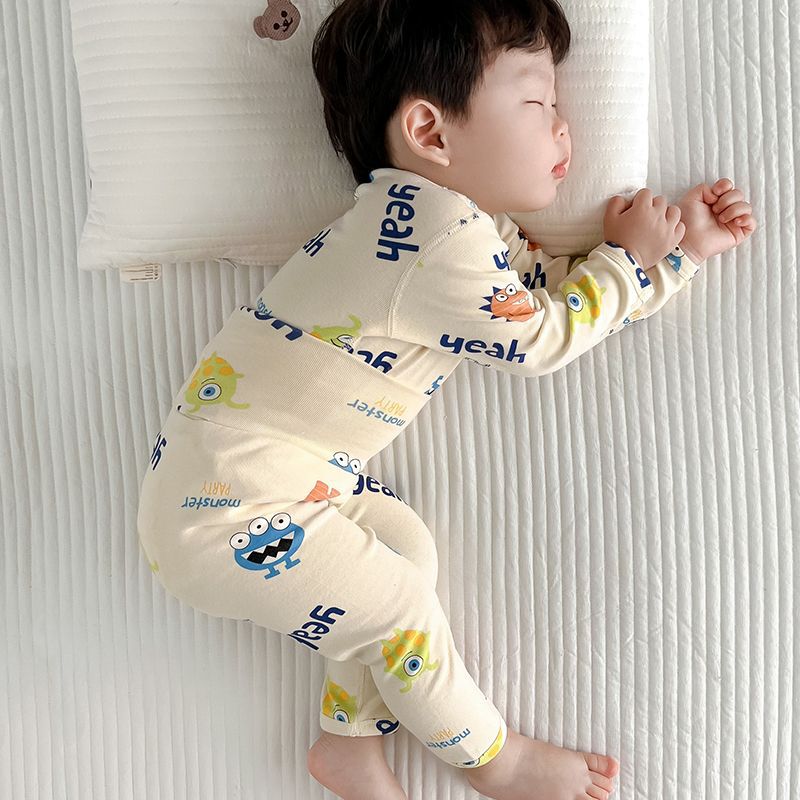 소년 아기의 가을 옷과 바지 세트 면 높은 허리 배꼽 보호자 두꺼운 아기 열 속옷 어린이 잠옷 가을과 겨울