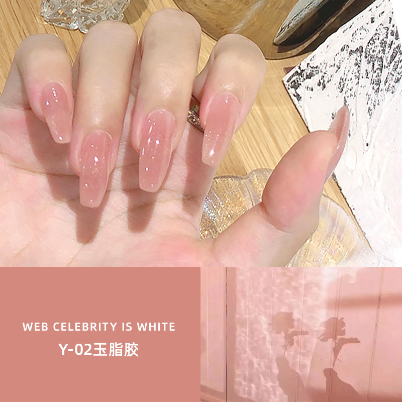 Popular en línea popular color nude hielo transparente Jade grasa pegamento suave blanco todo partido jalea color esmalte de uñas pegamento fototerapia para salón de uñas