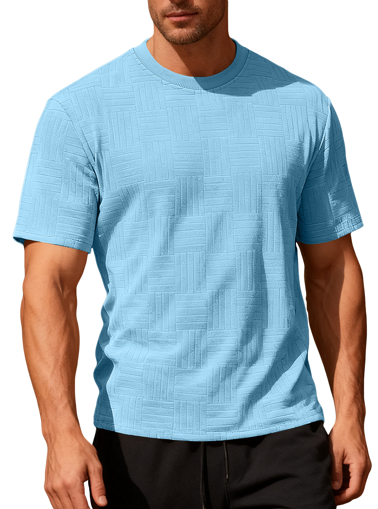 Nuevo comercio exterior delgado cuello redondo toallas de manga corta personalidad camiseta de estilo europeo y americano camiseta de base casual hombre