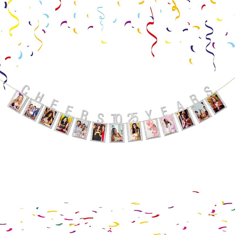 Glittering Silver Powder Cheers 25Th Anniversary Celebration Toast Birthday Party Wedding 25Th Anniversary Photo Banner