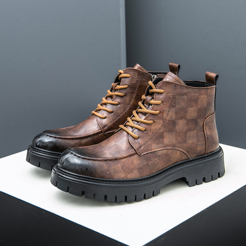 Hombre alto otoño y invierno Martin cuero de negocios redondo zapatos de cuero con cremallera botas de trabajo británicas botas