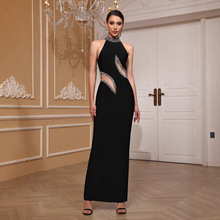 黑色轻奢珠绣晚礼服绷带女宴会明星款显瘦修身立体剪裁连衣裙