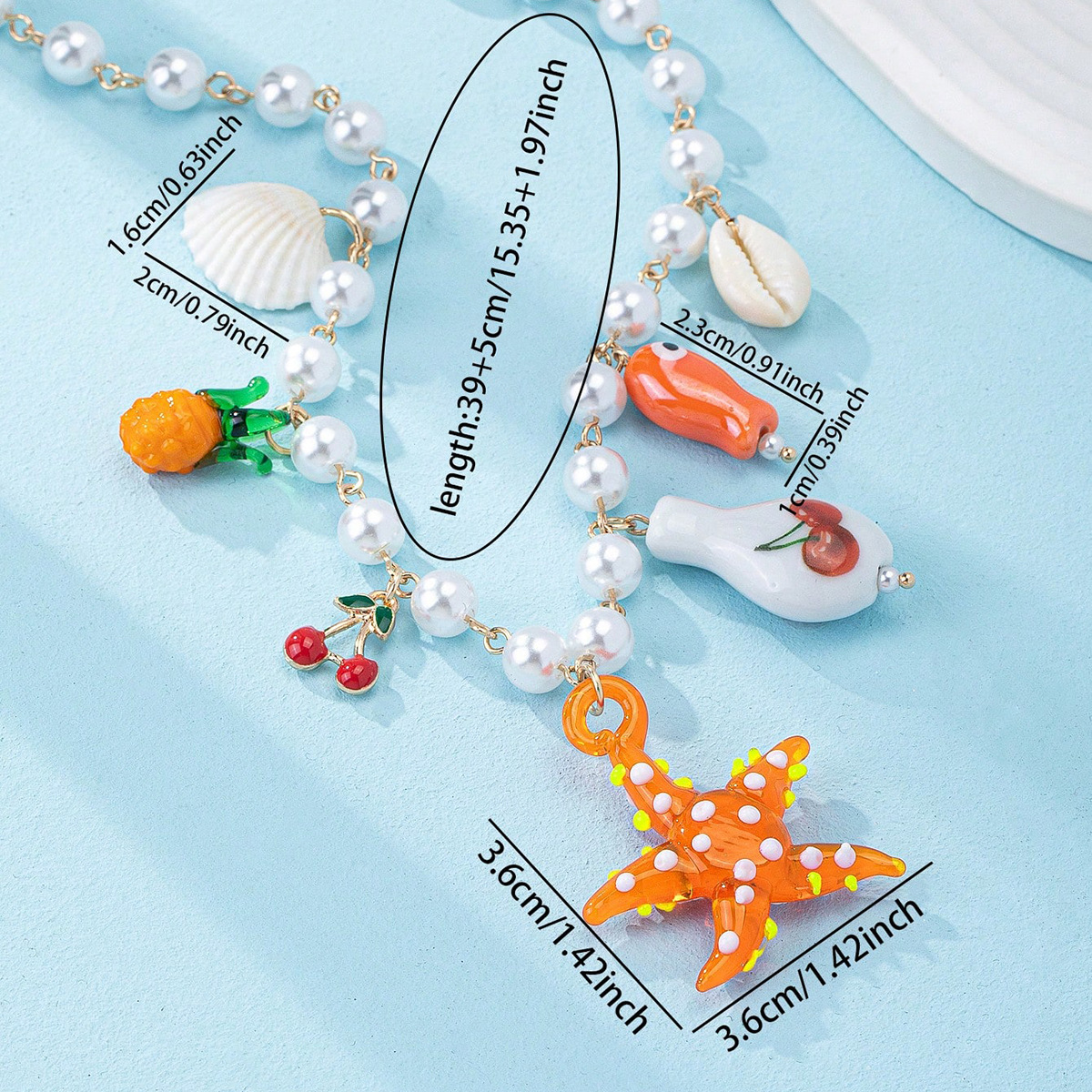 All Seasons Season Beach Sweet Starfish Heart Shape Fish Imitation Pearl Alloy Ceramics Handmade Chain Lobster Trigger Clasp Closure Pendant Necklaces Wholesale