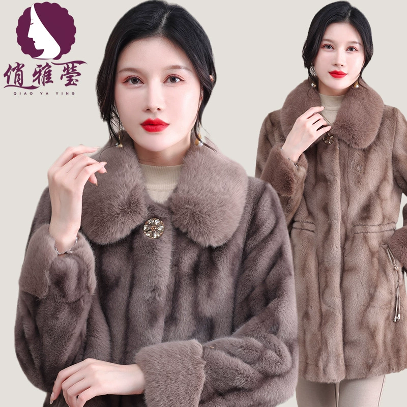 Која Яйин мам pretending to be autumn and winter imitation mink velvet coats, pure colors, loose warmth, compound artificial fur middle -aged and elderly women's clothing