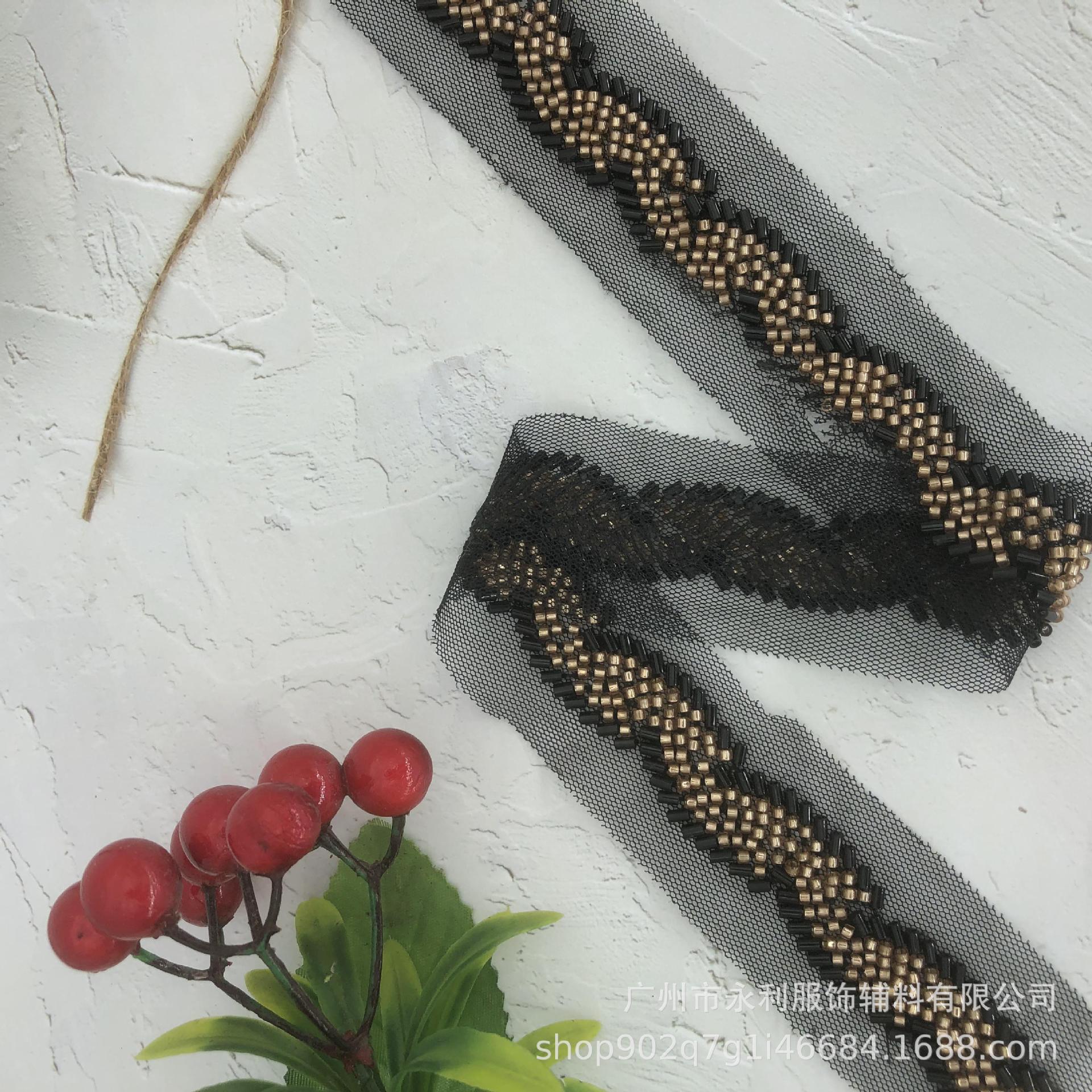 热款现货韩风纱机绣仿手工钉珠花边珍珠蕾丝汉服鞋帽箱包装饰配件