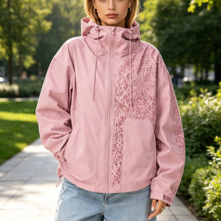 European and American women's jacket that changes color when wet, leopard print outdoor sports hooded windbreaker, casual cross-border foreign trade women's clothing