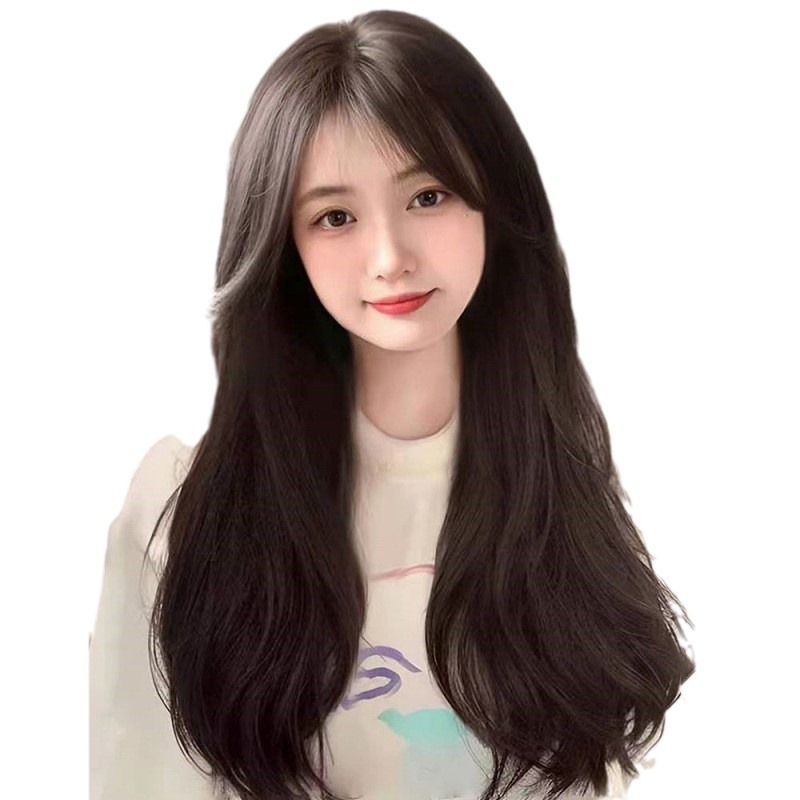 Cheng Ming Wig Women's Black Brown Long Curly Hair with Big Waves 2023 New Fashion Air Bang Full Head Set