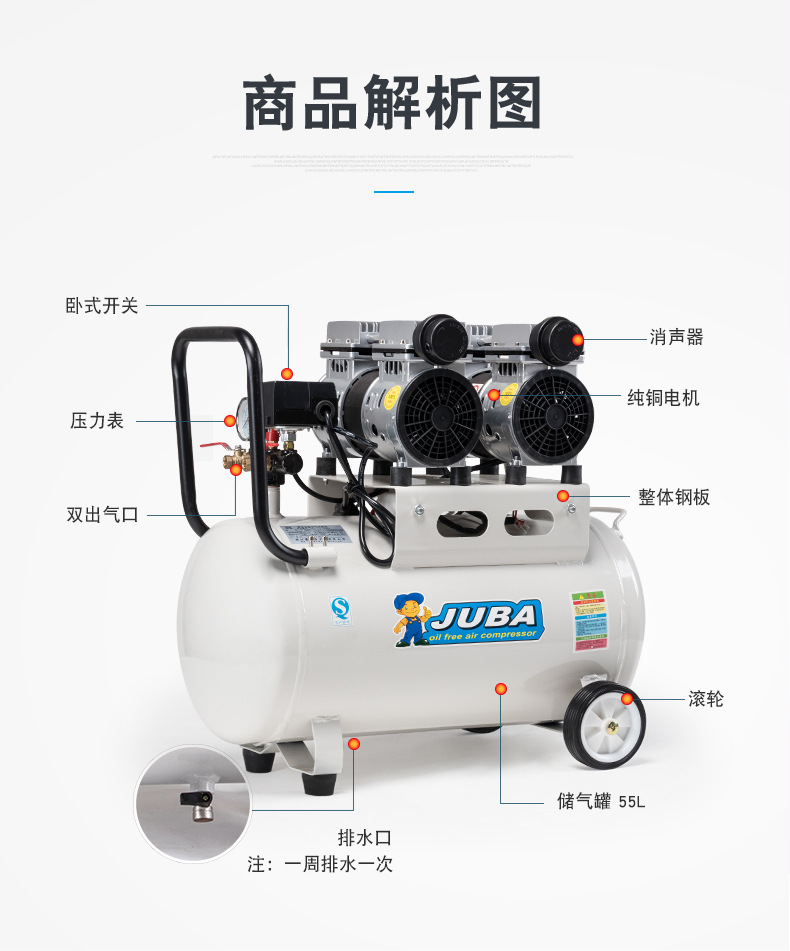 Hurricane Air Compressor Oil-Free Silent High-Pressure Air Pump Woodworking Household Spray Paint Decoration Compressor 220V