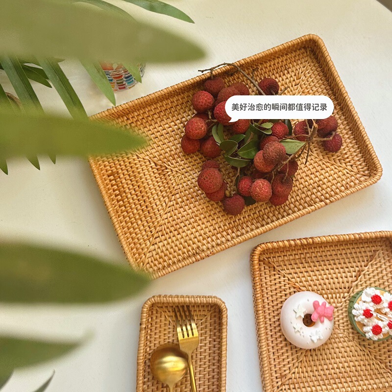 Fruit Basket Vietnam Rattan Bamboo Storage Basket Living Room Round Woven Fruit Plate Straw Steamed Bread Basket Tray Household