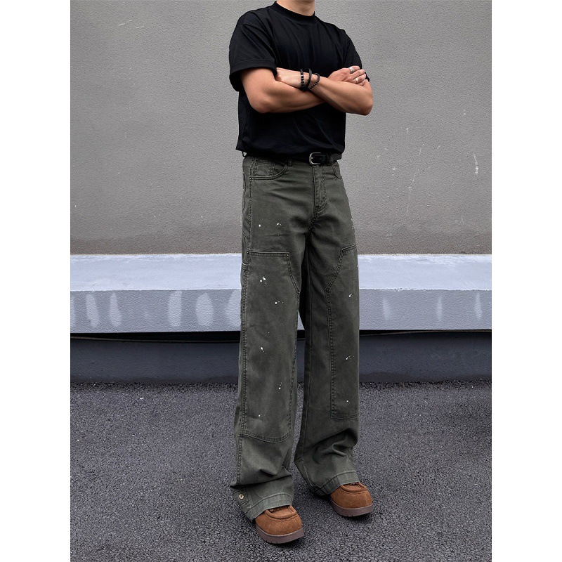 American Retro Patchwork Logging Work Pants For Men And Women Straight Leg, Slimming, Casual, Versatile, Trendy_voghion.com