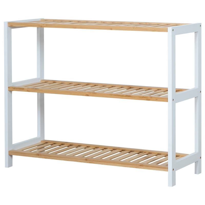 Estante de zapatos simple puerta doméstica interior 2024 explosión nuevo bambú almacenamiento pequeño estrecho en el gabinete de zapatos de madera multicapa