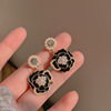 Black mountain tea, retro earrings from pearl, silver needle, Chanel style, french style, silver 925 sample