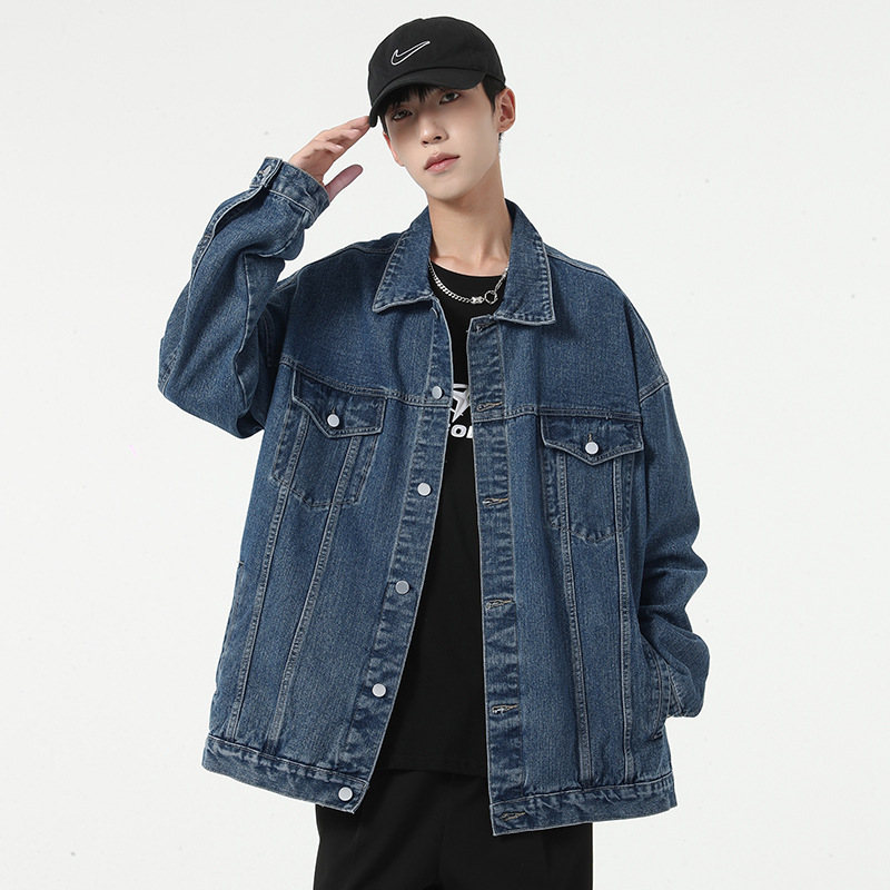 春季新款男生宽松港风牛仔外套潮百搭水洗复古夹克衫