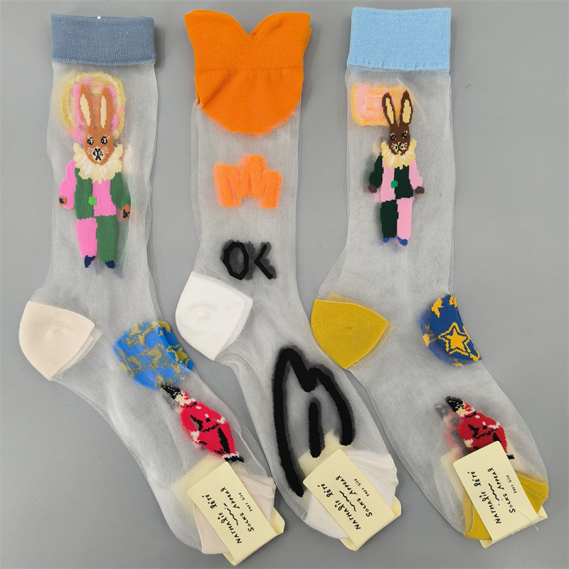 韓國socksappeal襪子 夏季薄款玻璃絲卡通甜美中高筒女水晶絲潮襪