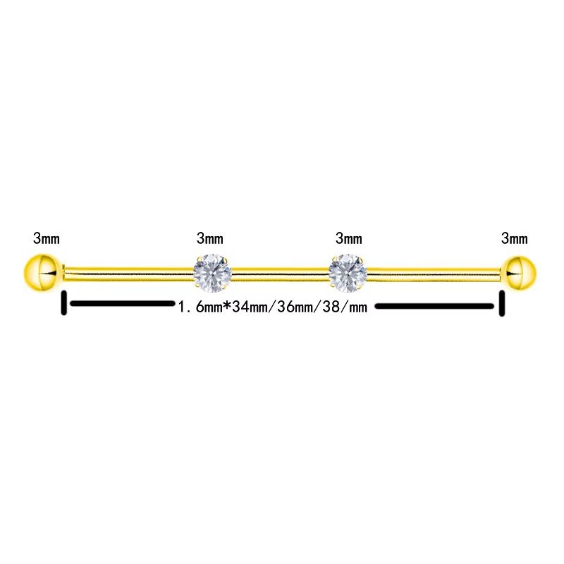 F136 Titanium Alloy Implant Grade Inner Spiral Tragus Ear Piercing Double-Ended Straight Rod with Zircon Ear Bridge Nail detail image 9
