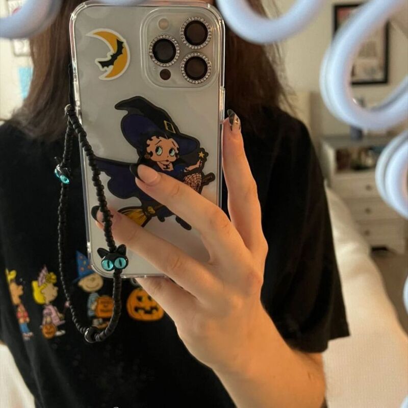 Nixie Halloween Stylish Creative Cute and Interesting Kitten Wrist Short Frosted Rice Beads Mobile Phone Chain Pendant