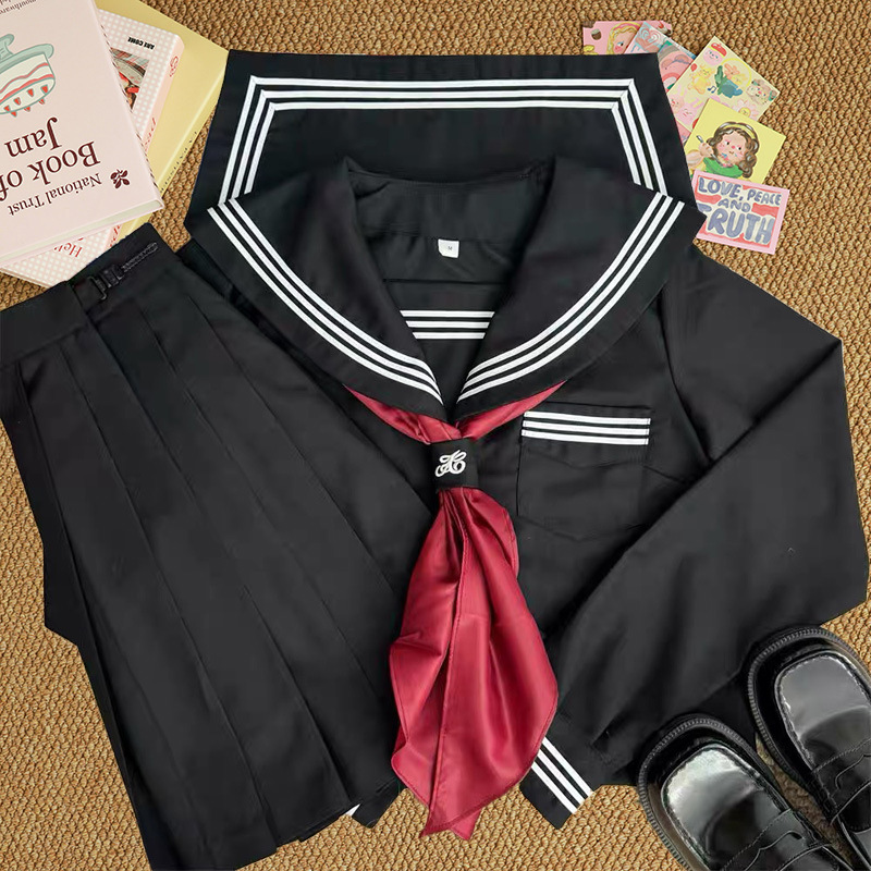 Manufacturer Supplies Jk Uniform Improved Black Three-Piece Short Skirt Set Short-Sleeve Long-Sleeve Pleated Skirt College Style Sweet Set