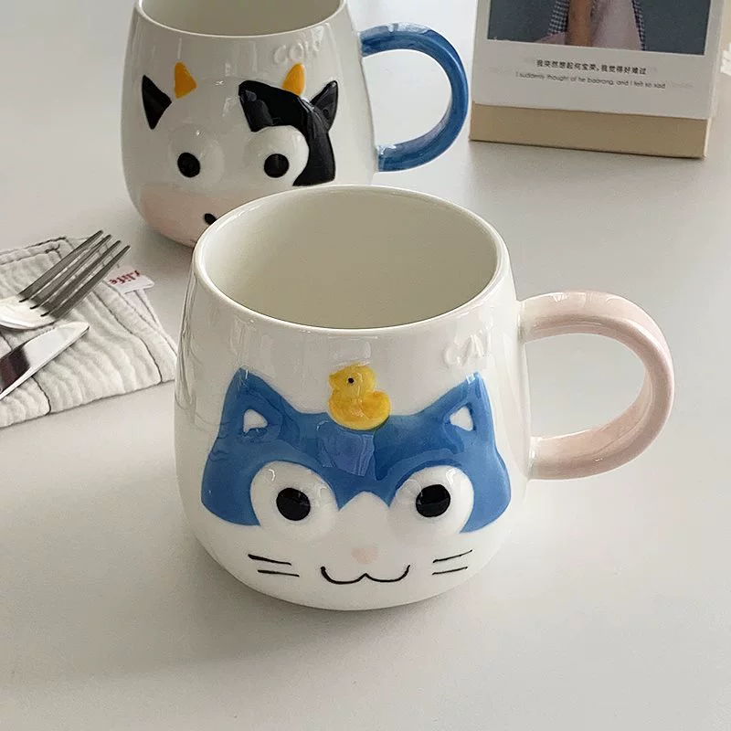 Дневной милый котик-корова embossed подглазурный цвет керамическая водная чашка дома кружка