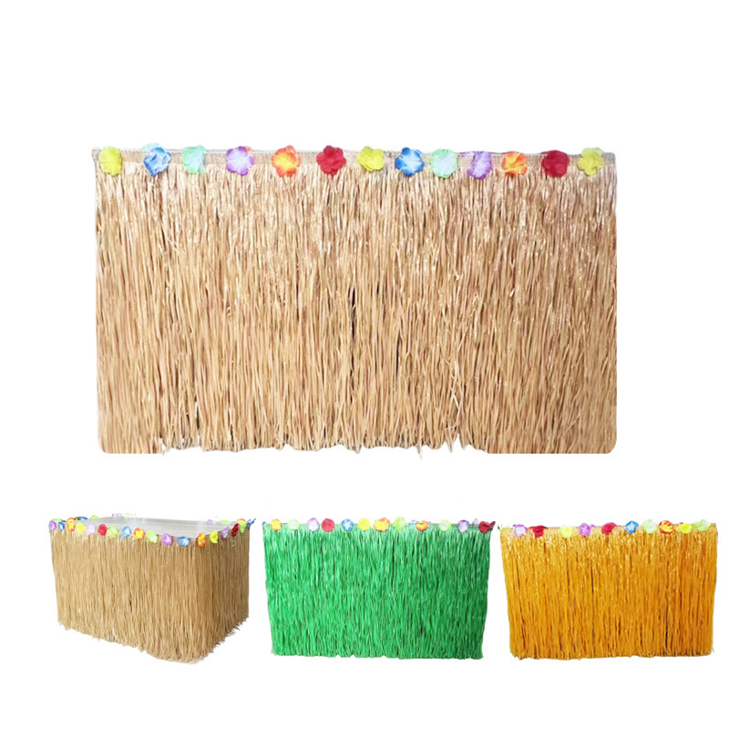 Hawaiian Table Skirt Straw Color Holiday Party Atmosphere Venue Layout Decorative Plastic Tassel Table Skirt Source Factory
