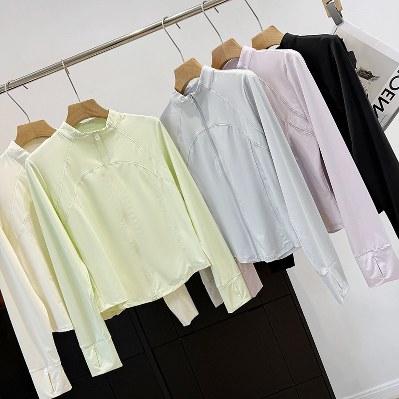 Nude-Feel Stand-Up Collar Zip-Up Yoga Top for Women, Slimming, Breathable, Tight-Fitting, Quick-Dry, Running Fitness Waist-Cinching Jacket for Spring