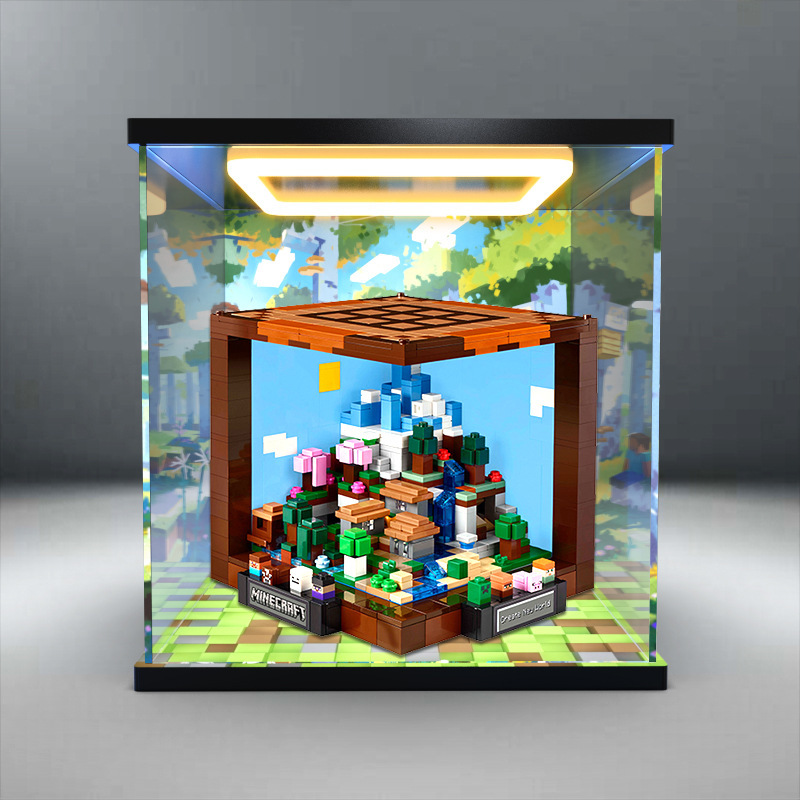 For Lego 21265 My World Creative Workbench Building Blocks Model HD Acrylic Light Storage Box