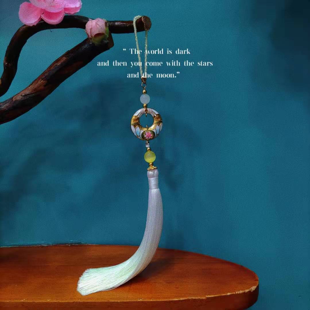 Chinese style crystal rope tassel hanging spikes, Mid-Autumn Festival limited edition, good flowers, full moon, gradient tassel car hanging, pressed placket, Hanfu and other accessories