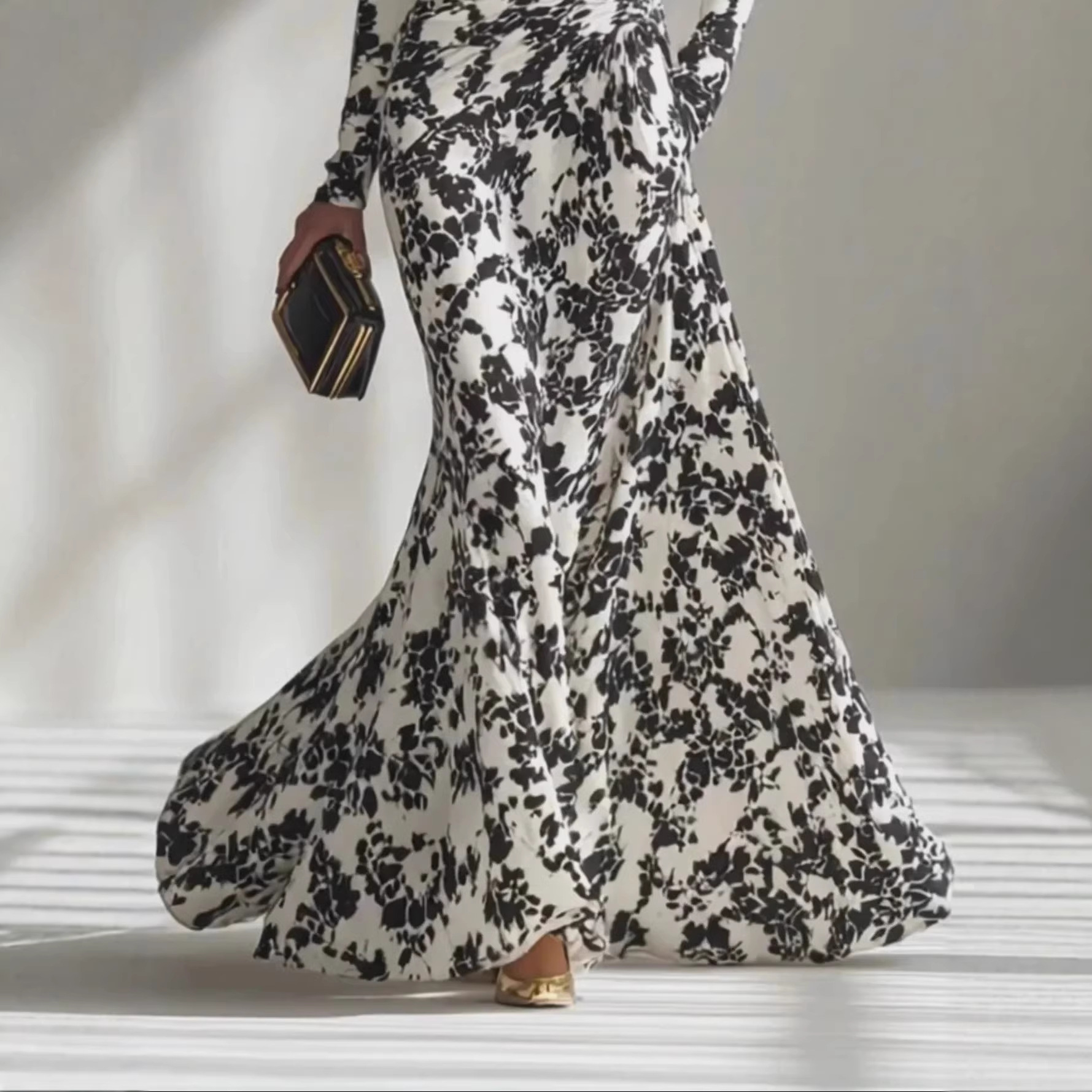 Autumn High-Waisted Pleated Full Skirt Dress For Women Sexy Long-Sleeved Fitting_ecoleips.com