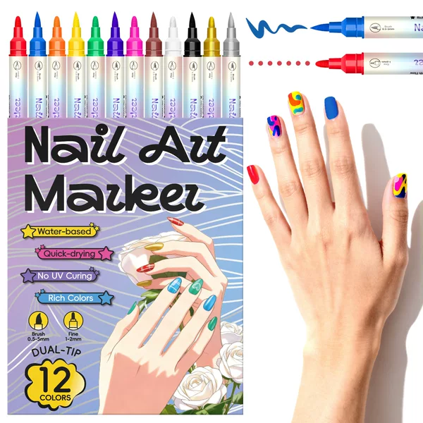 Cross-Border 12-Color Nail Art Graffiti Painting Pen 0.5 Ultra-Fine Drawing Pen Colorful Highlight Outline Line Nail Art Pen 2906