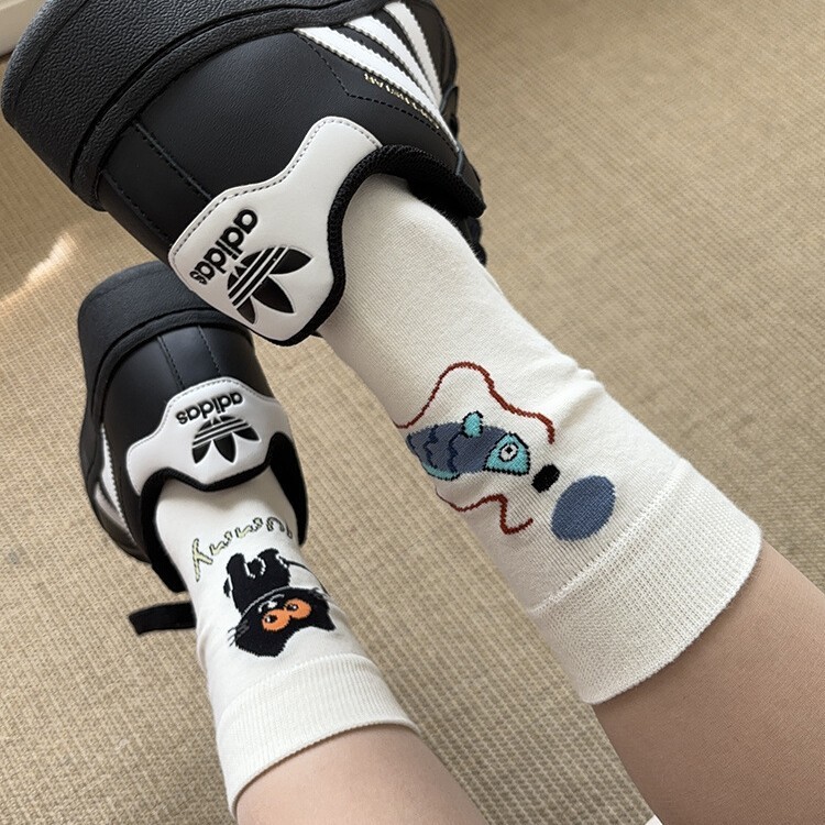 可爱卡通袜子女中筒袜春秋纯棉ins潮网红韩版设计感长袜夏季薄款|undefined
