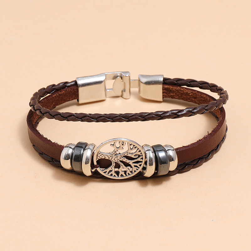 fashion lucky tree braided leather bracelet