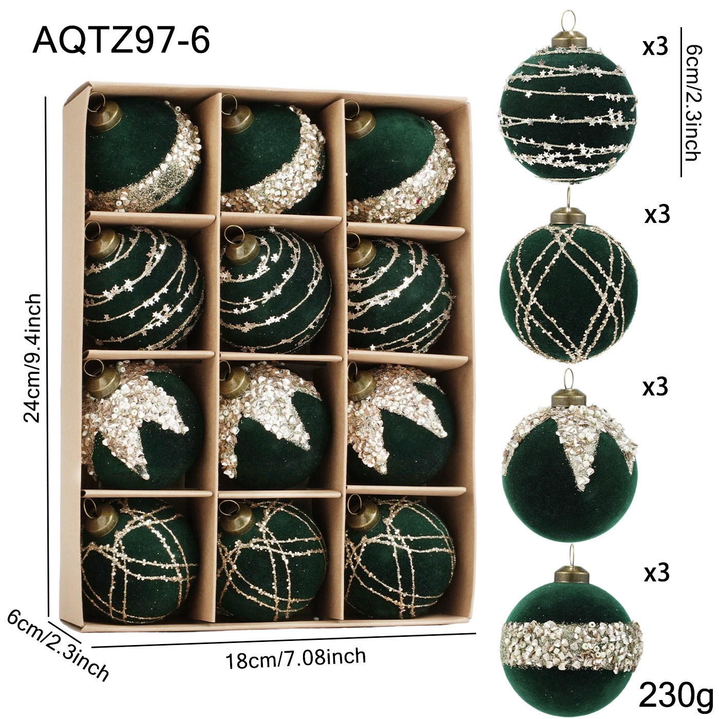 Nuevo producto 8CM / 6CM polvo adhesivo de plástico flocado polvo de oro ligero de lujo bolas de Navidad coloridas colgantes de decoración de árbol de Navidad image 8