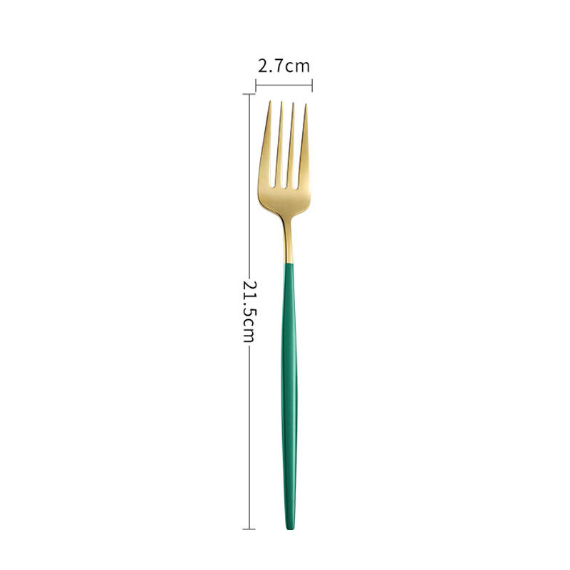 Vajilla de acero inoxidable portugués creativo mango largo cuchillo de filete, tenedor y cuchara comida occidental cuatro piezas principales titanio nórdico RED DE ORO cuchara redonda roja