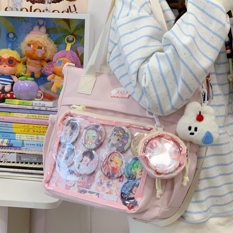 Sea Salt Milk Mist Color-Blocking Ita Bag for Anime Girls, Clear and Atmospheric, Perfect for Comic Conventions, Vintage Style Crossbody Bag