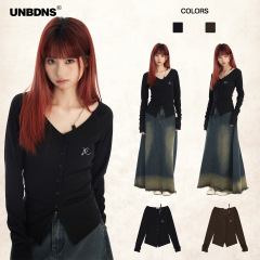UNBDN アメリカンレトロ風セクシーなスリムフィットニット長袖Tシャツ レディース 春用インナーカーディガン トップス ベースレイヤー 春秋