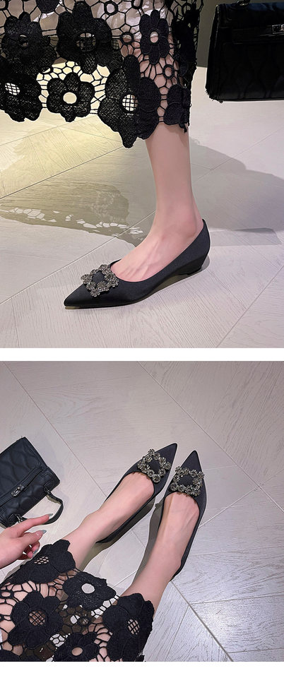 Giày lười nữ mũi nhọn gót nêm độn cao bên trong bằng vải satin — Màu hồng nude, Màu vàng gừng, Màu đen, Màu đỏ chi tiết 14