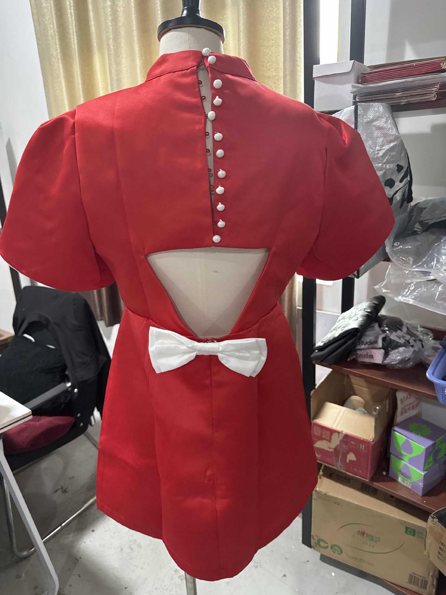 Short Sleeve Sleeve Length Princess Dress Dresses Type Wholesale Women's Elegant Sexy Bow Back Solid Color Holiday Cocktail Party High Neck Short Sleeve Princess Dress