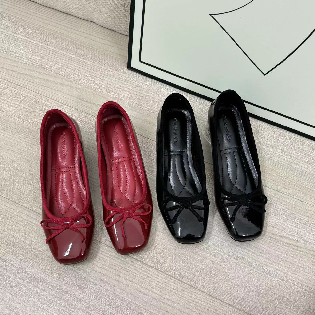 French Style Small Height-Increasing Ballet Shoes for Women 2024 Summer New Style Mary Jane High-Heeled Red Small Leather Shoes