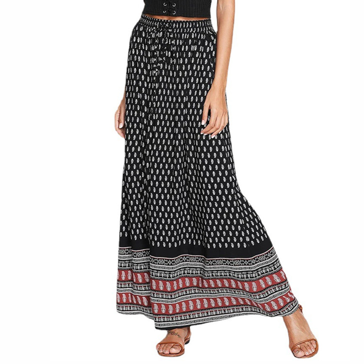 Jupe longue bohème évasée taille haute à imprimé léopard pour femme, collection été 2022_voghion.com