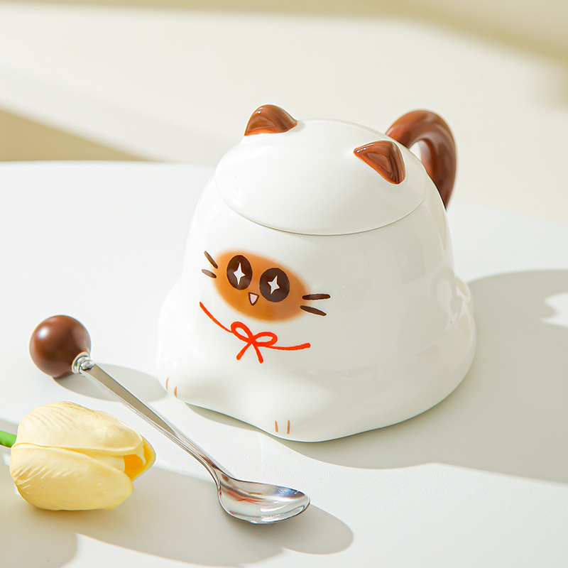 Tazas de dibujos animados de alto valor, tazas de cerámica, tazas de gato Siamese, lindas tazas de agua, regalos de cumpleaños creativos para niños y niñas