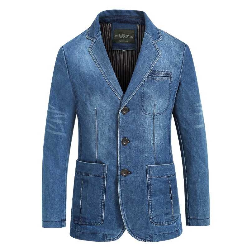 Transfronterizo AliExpress Fábrica de Producción de Los Hombres Traje de Mezclilla de Algodón de Los Hombres de Mezclilla Traje Pequeño Slim Fit Plus tamaño Chaqueta DE LA Capa