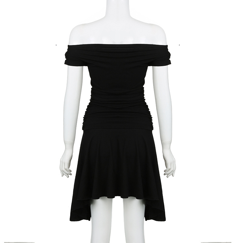 Sexy Drawstring Lace Pleated Waist Tight Slimming Irregular Asymmetric Dress Multiple Wear off the Shoulder Slim Fit