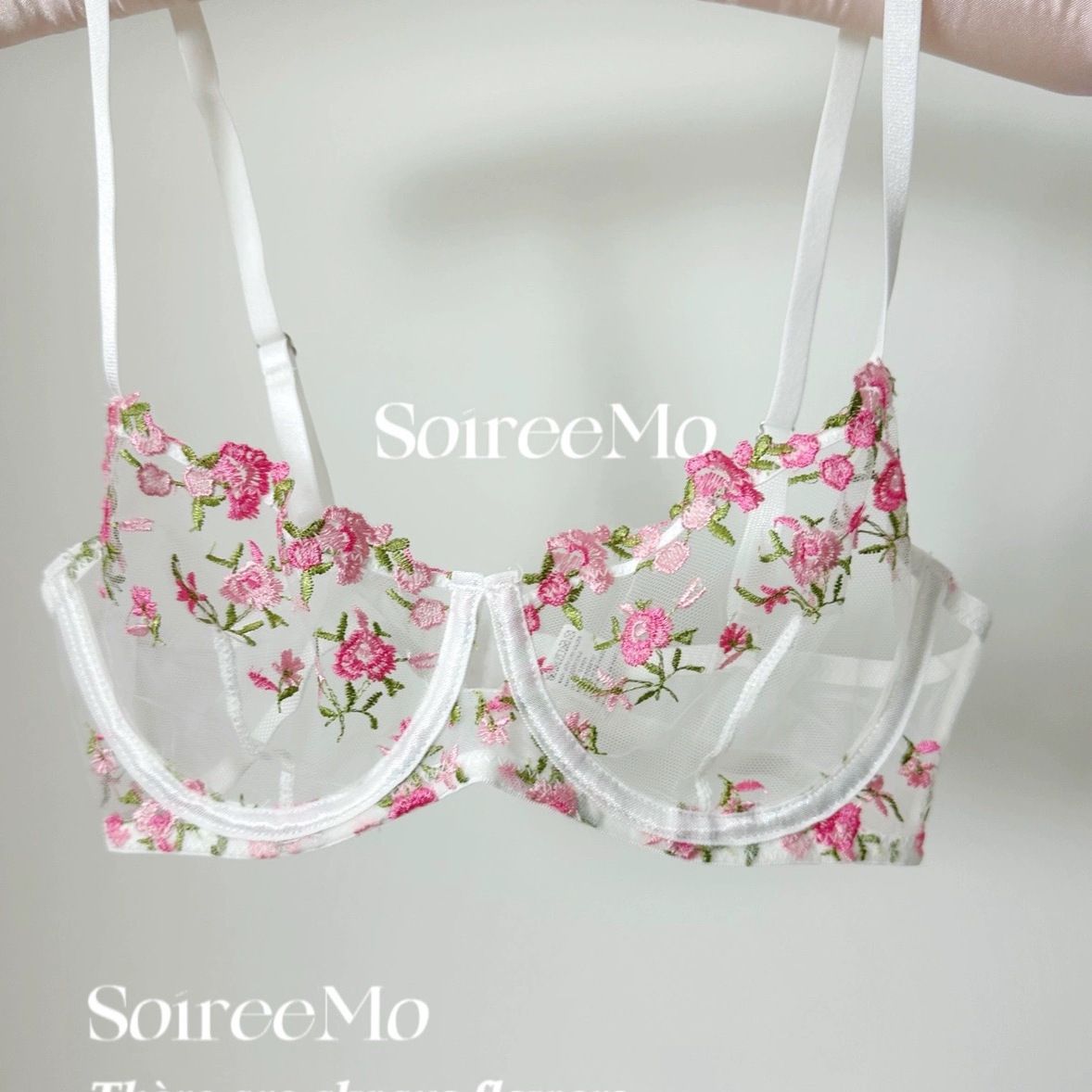 2025 verano puro bordado transparente ropa interior rosa sexy sin algodón malla transparente ultra delgada dulce francés