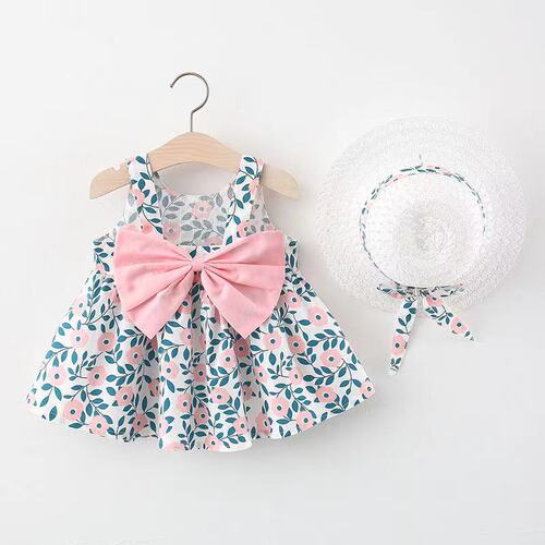 Summer  new Korean style suspender dress baby girl printed bow princess dress dropshipping 1070