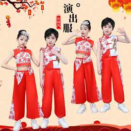 儿童陕北表演服装安塞腰鼓女童中国演出服秧歌打鼓舞蹈