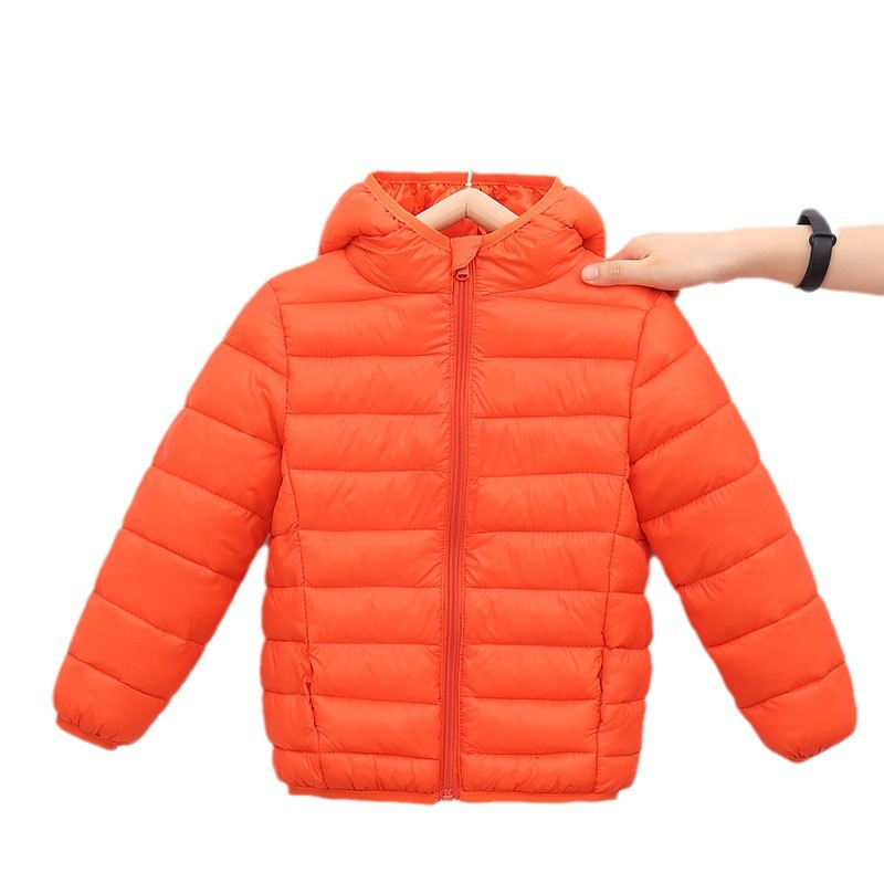 Comercio exterior otoño e invierno nueva chaqueta de algodón de plumón para niños de color sólido para hombres y mujeres, chaqueta de algodón cálida ligera con capucha para niños de mediana edad