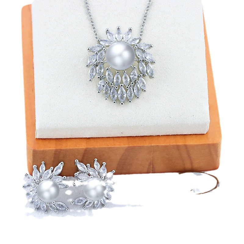 Elite fashionable realistic zirconium, pendant from pearl, one size earrings, ring, set, decorations, new collection