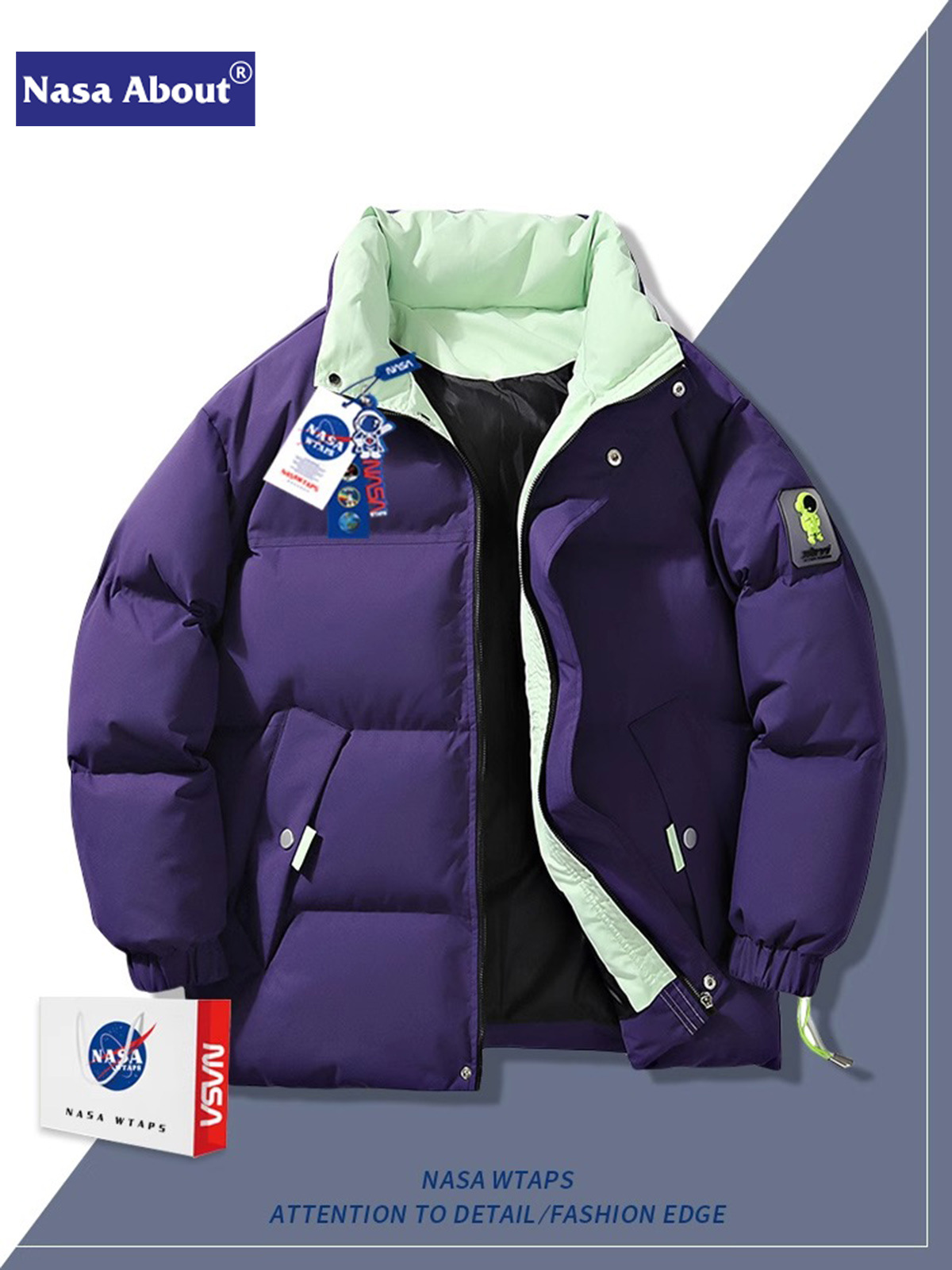 NASAダウン綿服2024男性コートのトレンドがゆるい秋冬服が香港風学生防寒パン服を厚くしている