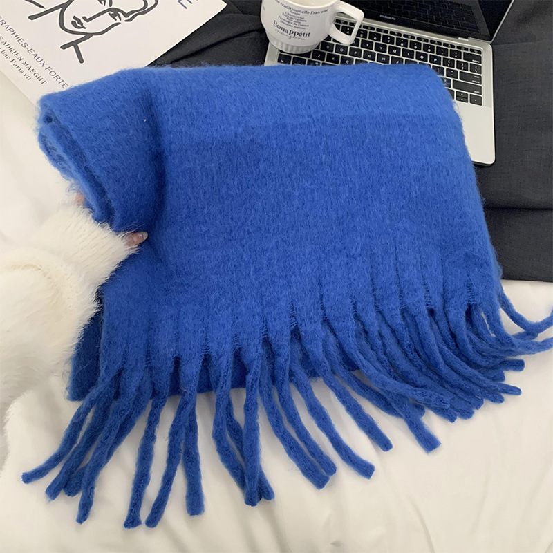 Écharpe châle chaude d'hiver blanche de couleur unie pour femme 2024, nouvelle collection polyvalente de style coréen haut de gamme_voghion.com