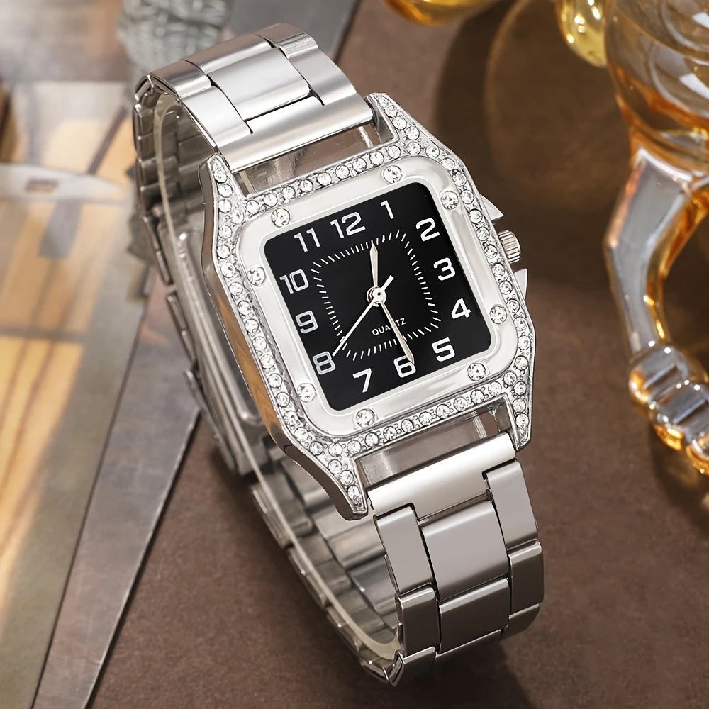 Foreign Trade Hot-Selling Women's Small Square Watch Women's Fashion Sports Square Rhinestone Watch Diamond Women's Watch Glass Quartz Watch